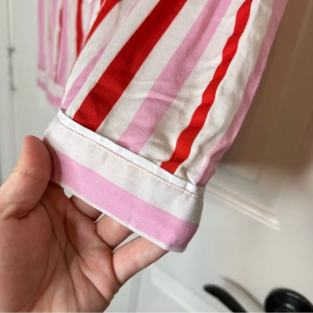 Katie Kime Red Pink White Retro Stripe  Modal Cotton Blend Pajama Shorts Sz L